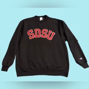Champion Black and Red SDSU Men's Crewneck Sweater